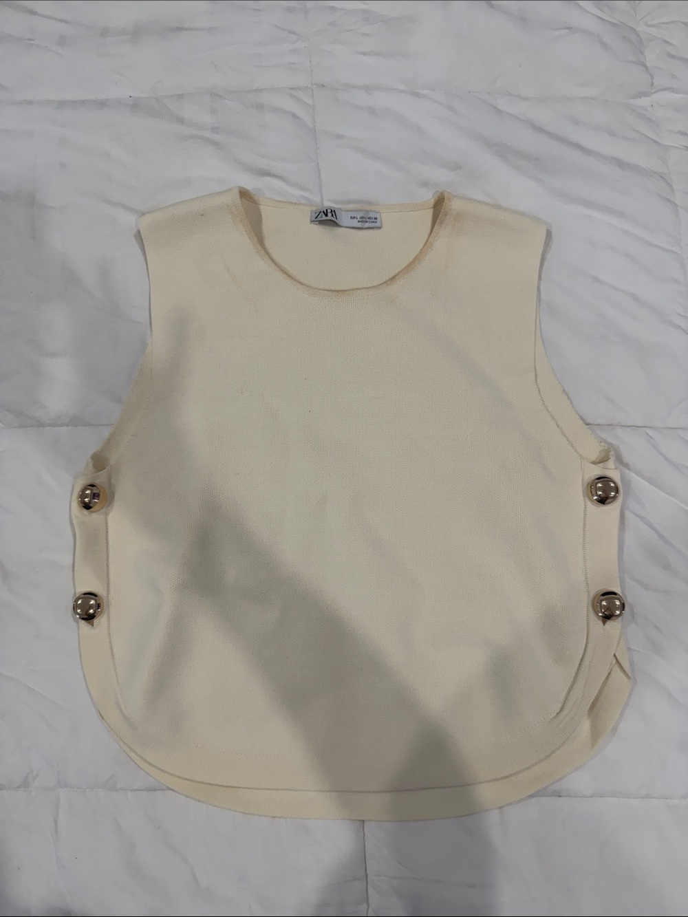Zara Cream Sleeveless Side-Button Tank Top